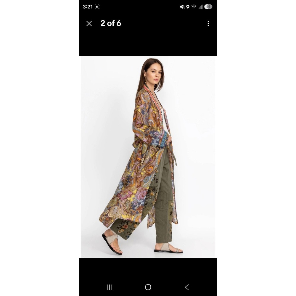 Johnny Was M Sandalwood Tove Kimono Duster 100% Silk Embroidery Pockets $435 - Picture 3 of 15